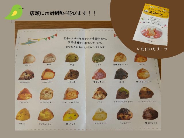 キィニョンスコーンの種類を掲載したリーフ