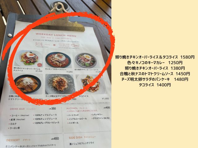 ランチメニュー表