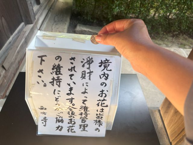 西方寺お花の募金箱