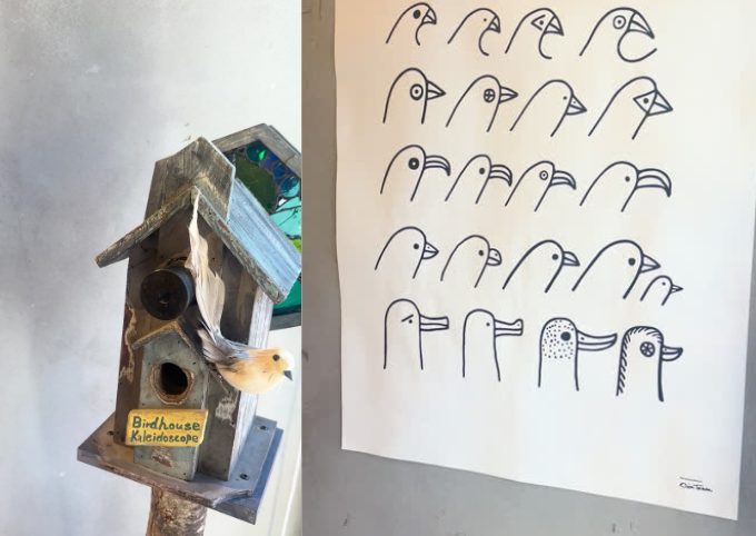 ワタリドリベーカリーの店内にある鳥のインテリア