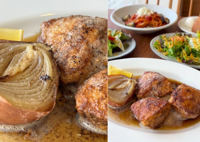 香ばしく焼き上げたnagakutsuの地鶏焦がしバターソース